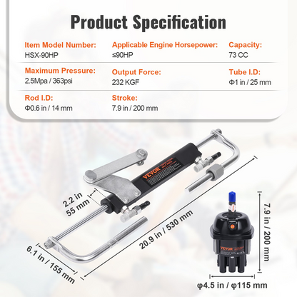 VEVOR Hydraulic Outboard Steering Kit, 90HP, Marine Boat Hydraulic Steering System, with Helm Pump Two-Way Lock Cylinder and 731.5 cm Hydraulic Steering Hose, for Single Station Single-Engine Boats