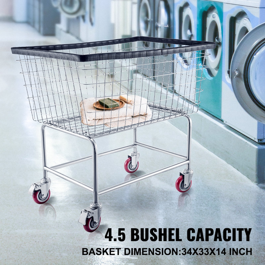 VEVOR Wire Laundry Cart, 4.5 Bushel Wire Laundry Basket with Wheels, 35''x15.7''x22'' Commercial Wire Laundry Basket Cart, Steel Frame with Chrome Finish, 5'' Casters, Wire Basket Cart for Lau