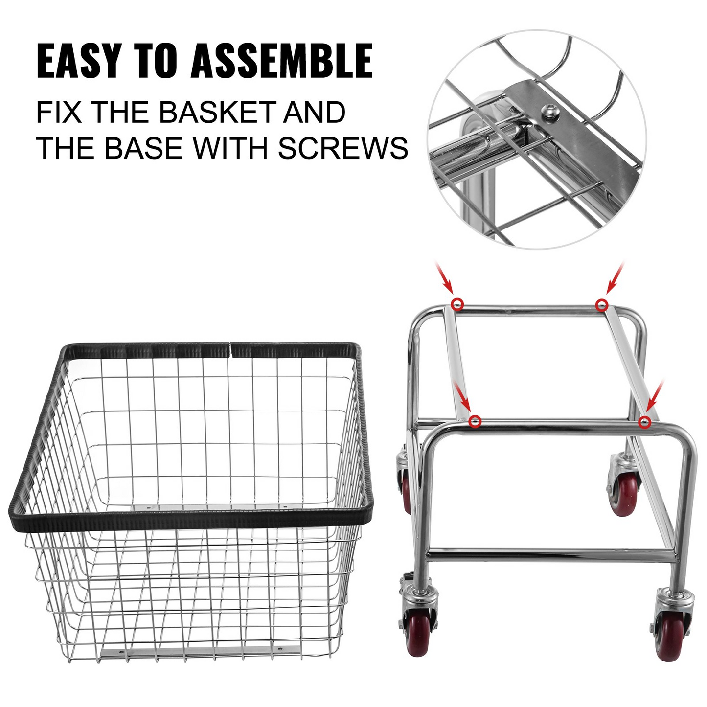 VEVOR Wire Laundry Cart, 4.5 Bushel Wire Laundry Basket with Wheels, 35''x15.7''x22'' Commercial Wire Laundry Basket Cart, Steel Frame with Chrome Finish, 5'' Casters, Wire Basket Cart for Lau