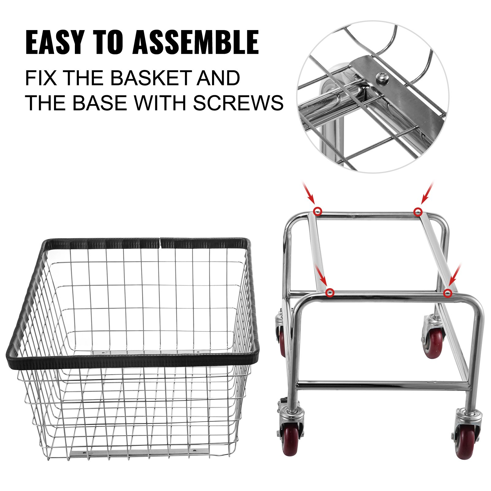 VEVOR Wire Laundry Cart, 4.5 Bushel Wire Laundry Basket with Wheels, 35''x15.7''x22'' Commercial Wire Laundry Basket Cart, Steel Frame with Chrome Finish, 5'' Casters, Wire Basket Cart for Lau