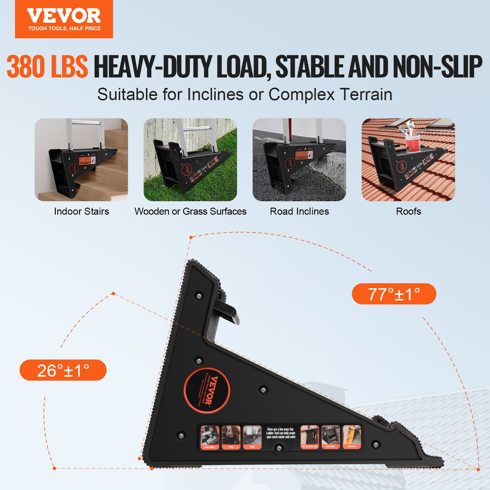 VEVOR Ladder Levler 172.4 kg Load PP Leveling Tool with Storage for Uneven Ground