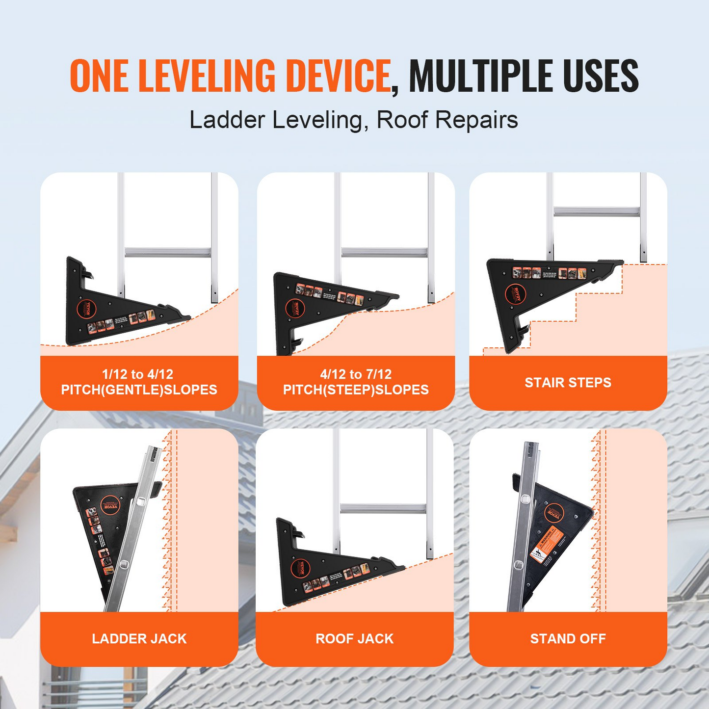 VEVOR Ladder Levler 172.4 kg Load PP Leveling Tool with Storage for Uneven Ground