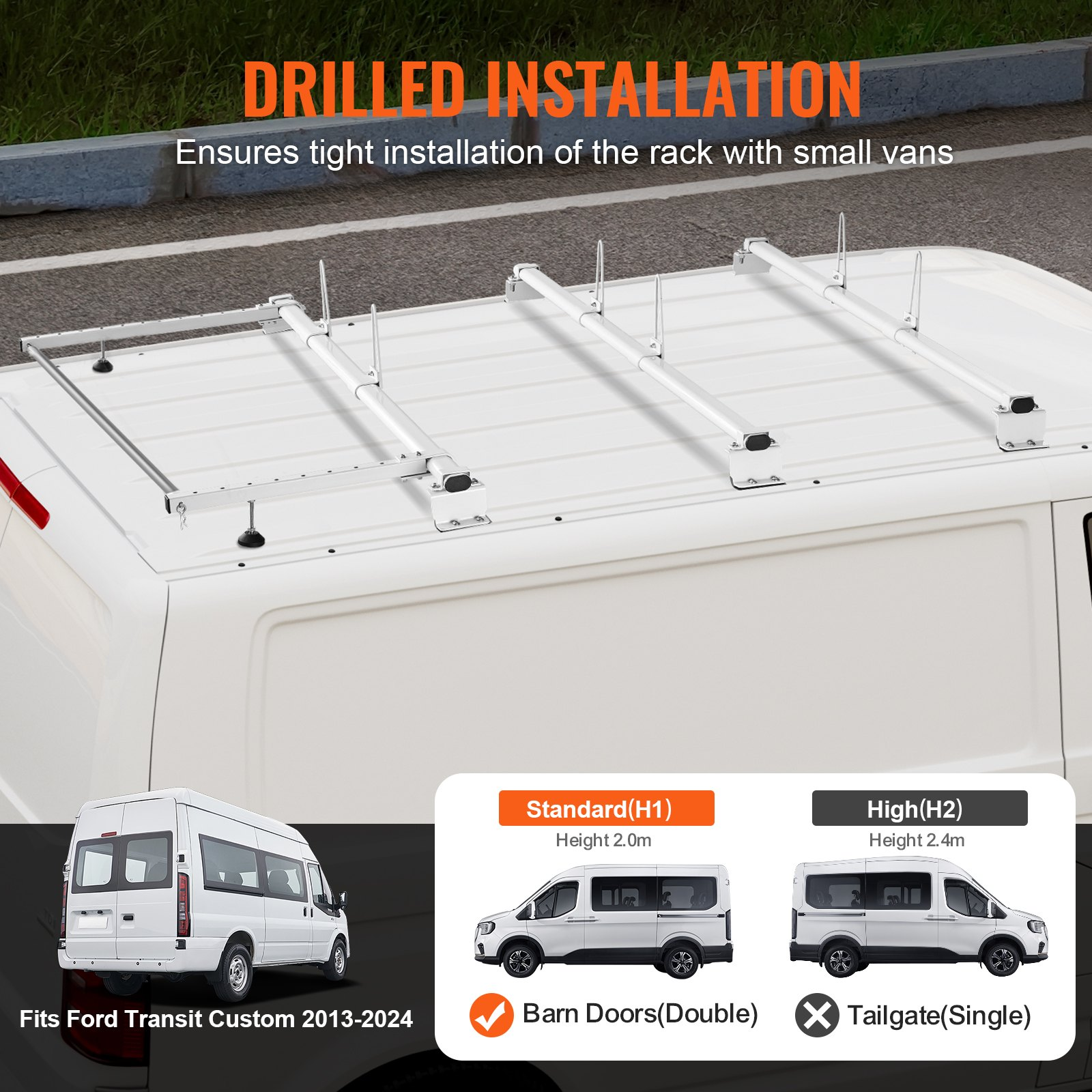 VEVOR Trailer Ladder Rack Van Roof Ladder Rack for Ford Transit Custom 2013-2024