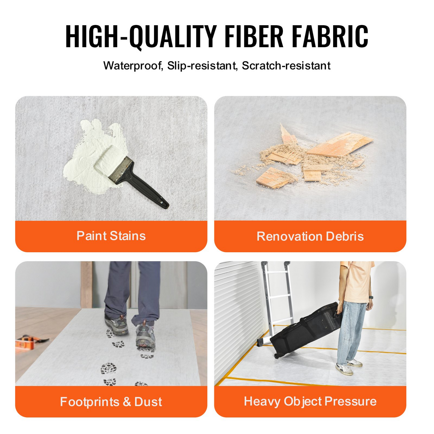 VEVOR Carpet Protection Film, 39" x 100' Floor and Surface Shield, Easy to Cut Simple Installation, Fiber Fabric Car Mat Protection Film Roll for Construction & Renovation,White