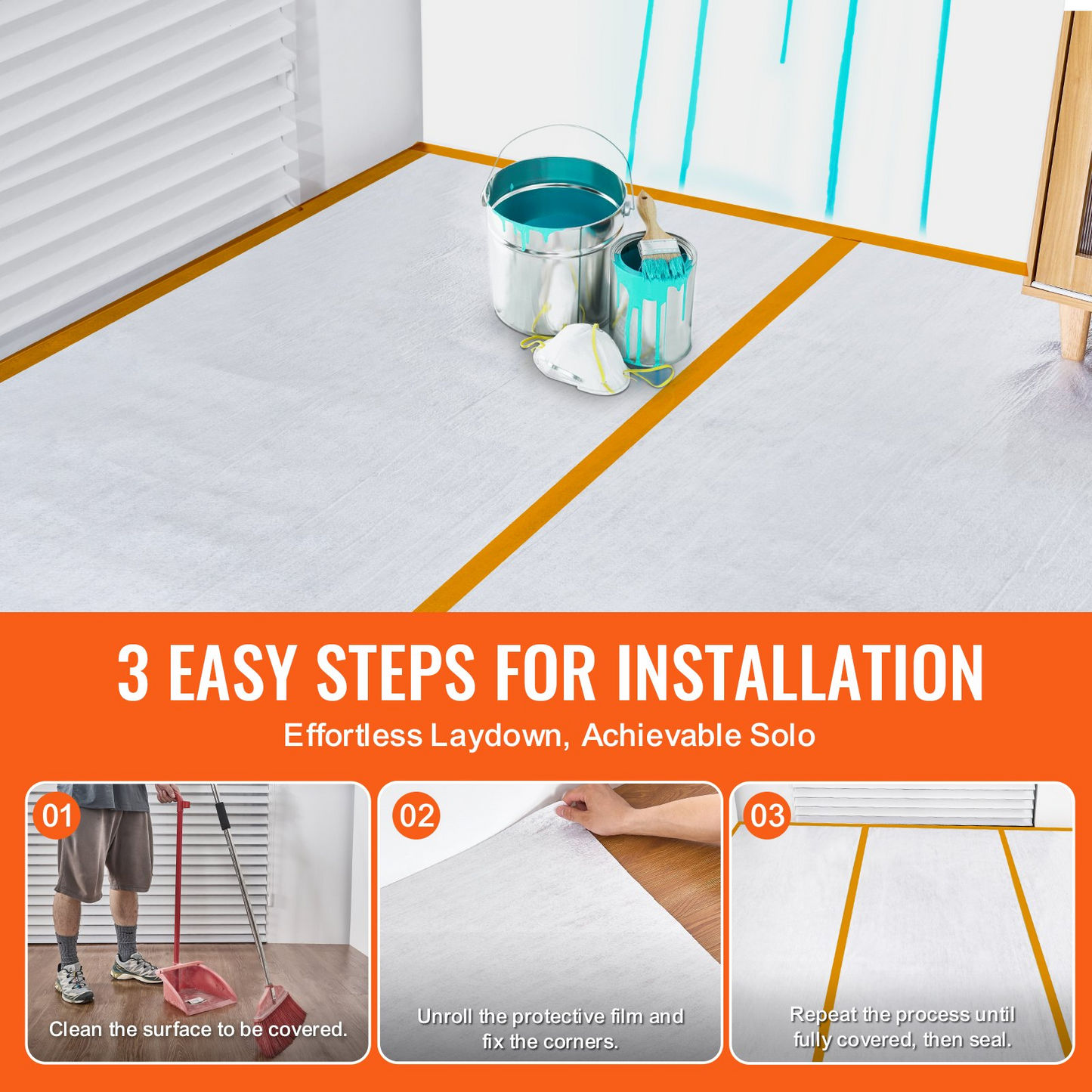 VEVOR Carpet Protection Film, 39" x 100' Floor and Surface Shield, Easy to Cut Simple Installation, Fiber Fabric Car Mat Protection Film Roll for Construction & Renovation,White