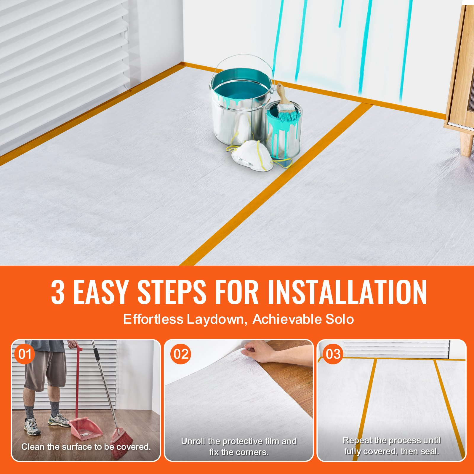 VEVOR Carpet Protection Film, 39" x 100' Floor and Surface Shield, Easy to Cut Simple Installation, Fiber Fabric Car Mat Protection Film Roll for Construction & Renovation,White