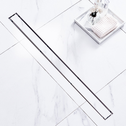 VEVOR 914mm Linear Shower Drain Offset with Tile Insert Cover,Brushed 304 Stainless Steel Rectangle Shower Floor Drain,Linear Drain with Leveling Feet,Hair Strainer Silver