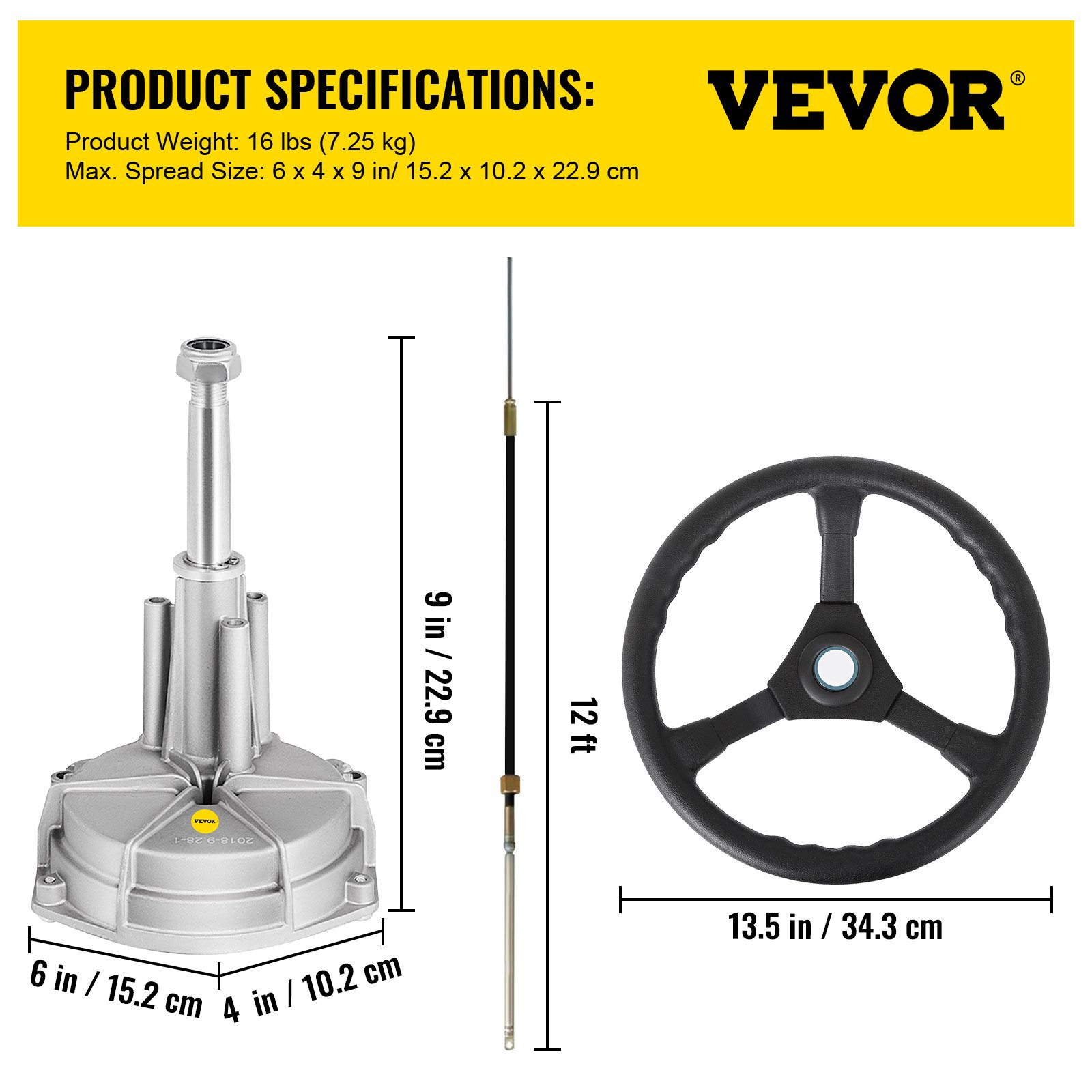VEVOR SS13712 12 Quick Connect Rotary Steering Package with 33 cm Wheel
