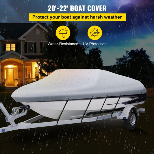 VEVOR Waterproof Boat Cover, 609.6 cm-670.6 cm Trailerable Boat Cover, Beam Width up to 269.2 cm Hull Cover Heavy Duty 600D Marine Grade Polyester Mooring Cover for Fits V-Hull Boat with 5 Tightening Straps