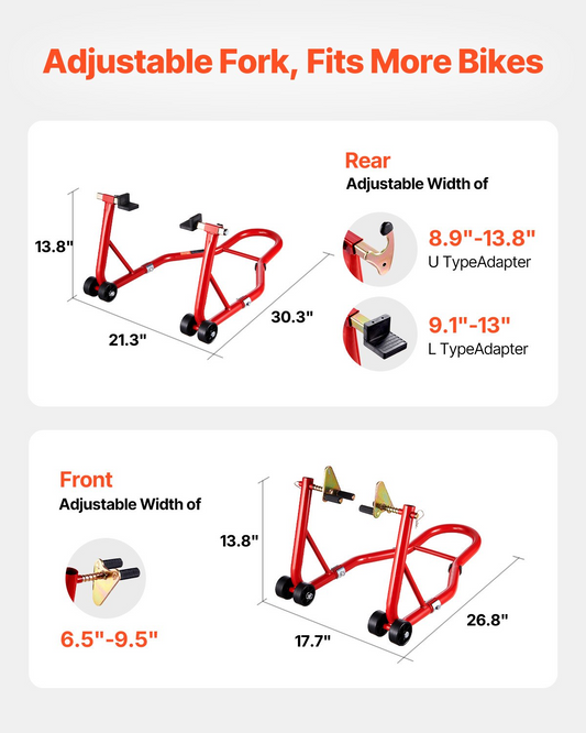 VEVOR Motorcycle Front & Rear Stand Lift 850lb Spoolift Paddock Swingarm Arm Red
