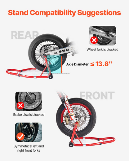 VEVOR Motorcycle Front & Rear Stand Lift 850lb Spoolift Paddock Swingarm Arm Red