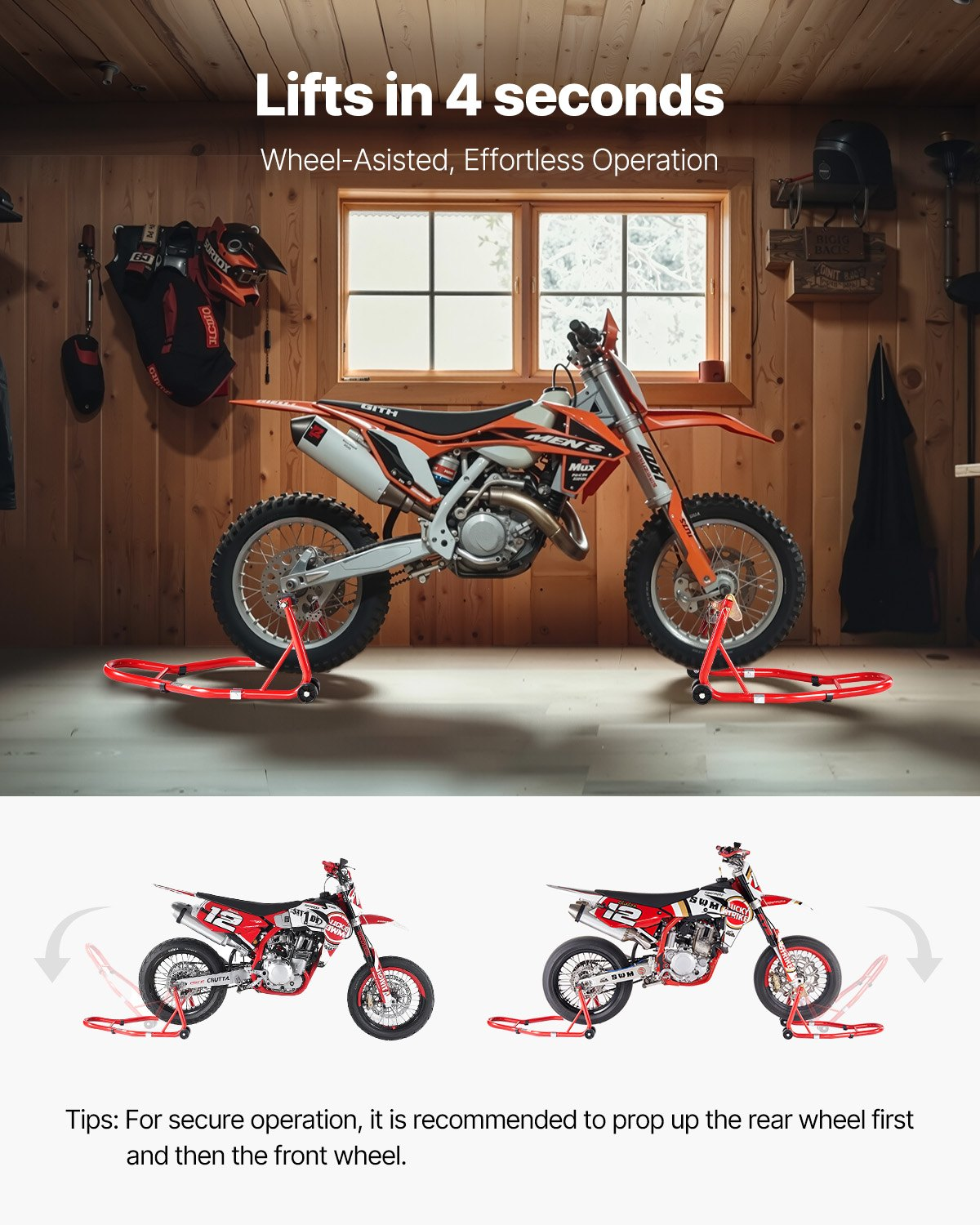 VEVOR Motorcycle Front & Rear Stand Lift 850lb Spoolift Paddock Swingarm Arm Red