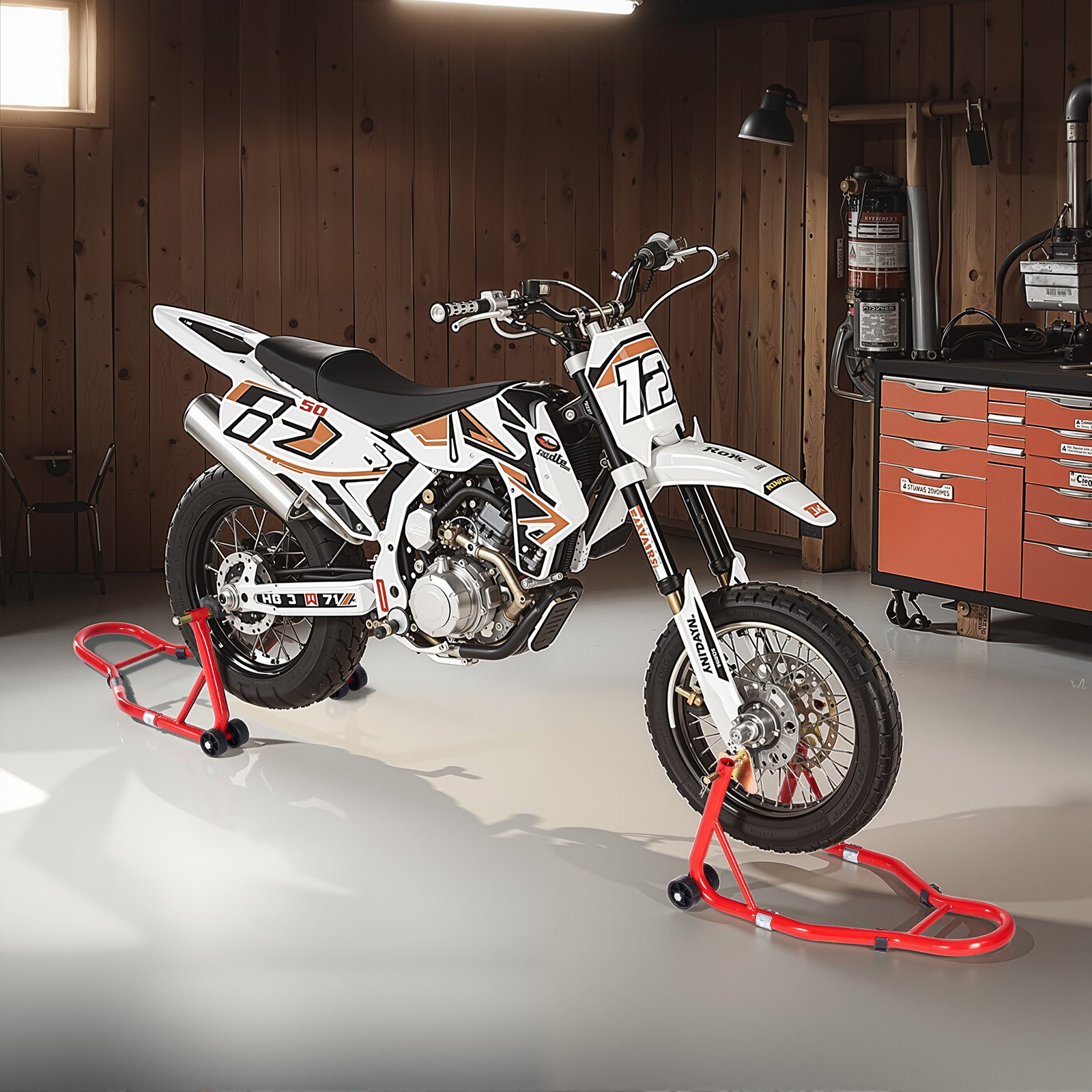 VEVOR Motorcycle Front & Rear Stand Lift 850lb Spoolift Paddock Swingarm Arm Red