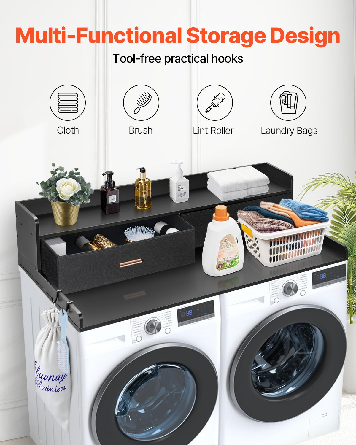 VEVOR Washer Dryer Countertop 54x27" Laundry Topper Cover with 2 Drawers & Shelf