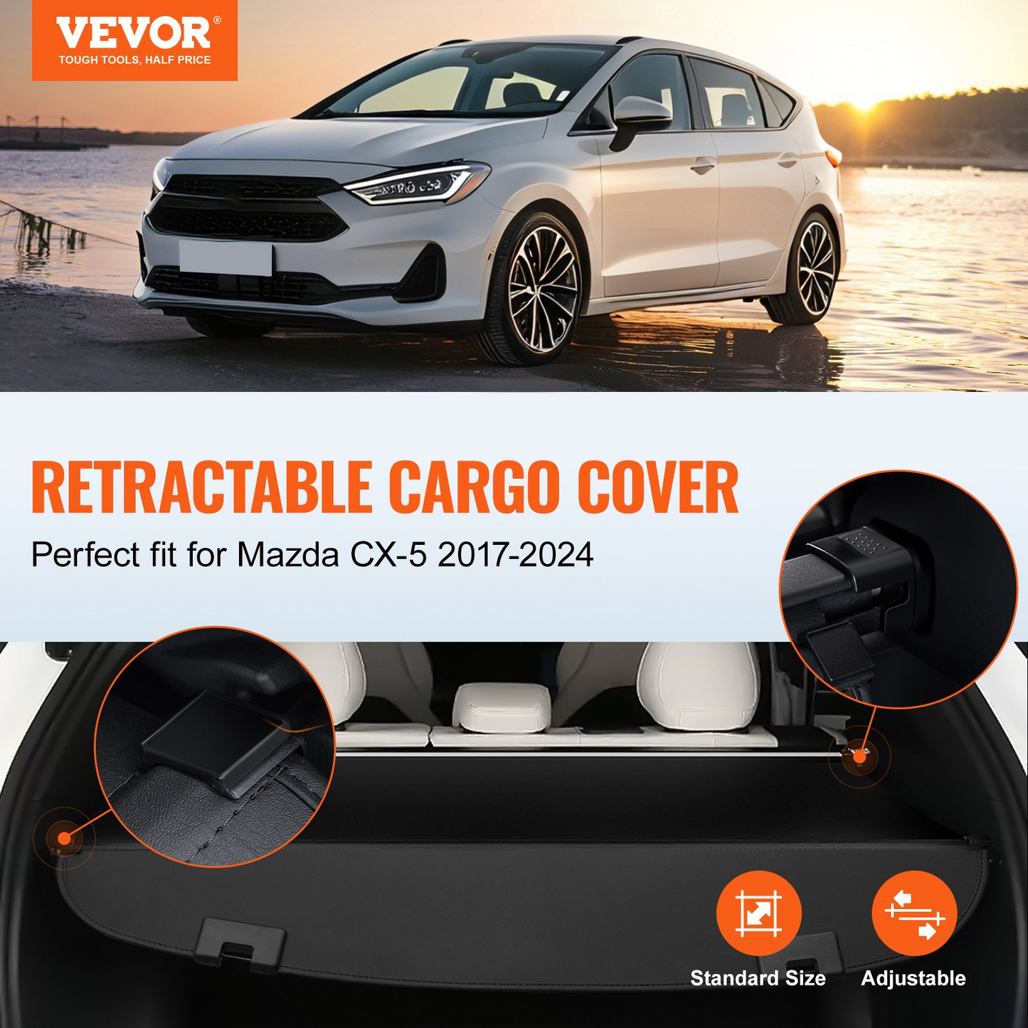 VEVOR Retractable Cargo Cover for Mazda CX-5 2017-2024 Upgraded Rear Trunk Cover