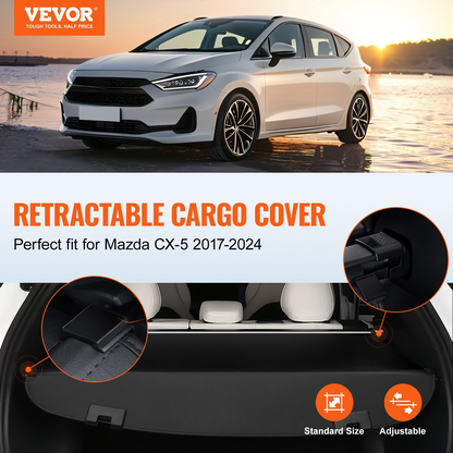 VEVOR Retractable Cargo Cover for Mazda CX-5 2017-2024 Upgraded Rear Trunk Cover