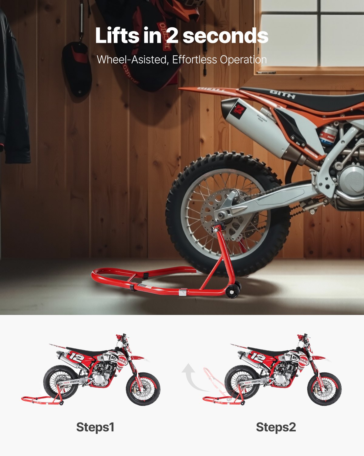 VEVOR Motorcycle Stand Lift 850 lbs Rear Spoolift Paddock Swingarm Arm Red