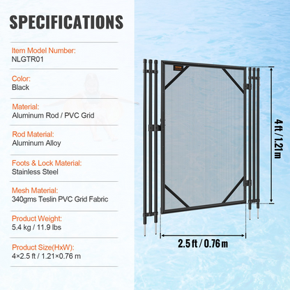 VEVOR Pool Fence Gate 121.9 cm x 76.2 cm Removable Inground Pool Gate for Kids Security