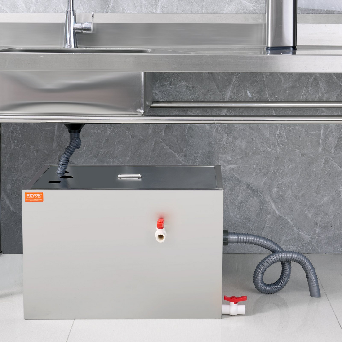 VEVOR Commercial Grease Trap, 40 LBS Grease Interceptor, Top Inlet Interceptor, Under Sink Stainless Steel Grease Trap, 10 GPM Waste Water Oil-water Separator, for Restaurant Canteen Home Kitchen