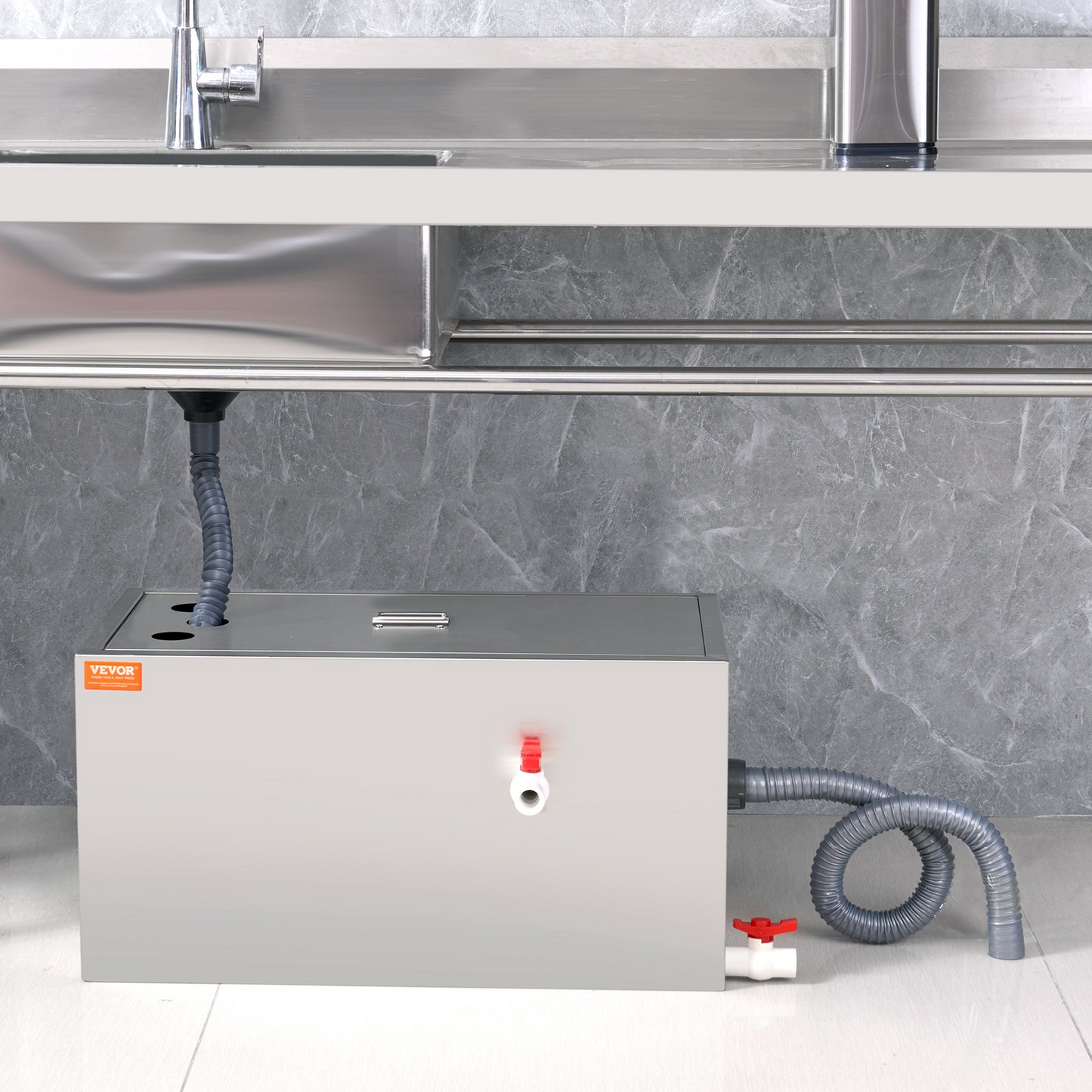 VEVOR Commercial Grease Trap, 11.3 kg Grease Interceptor, Top Inlet Interceptor, Under Sink Stainless Steel Grease Trap, 6.4 GPM Waste Water Oil-water Separator, for Restaurant Canteen Home Kitchen