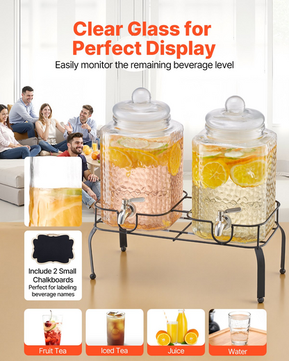 VEVOR Drink Dispenser 5.5L Beverage Dispenser for Parties Glass with Stand 2PCS