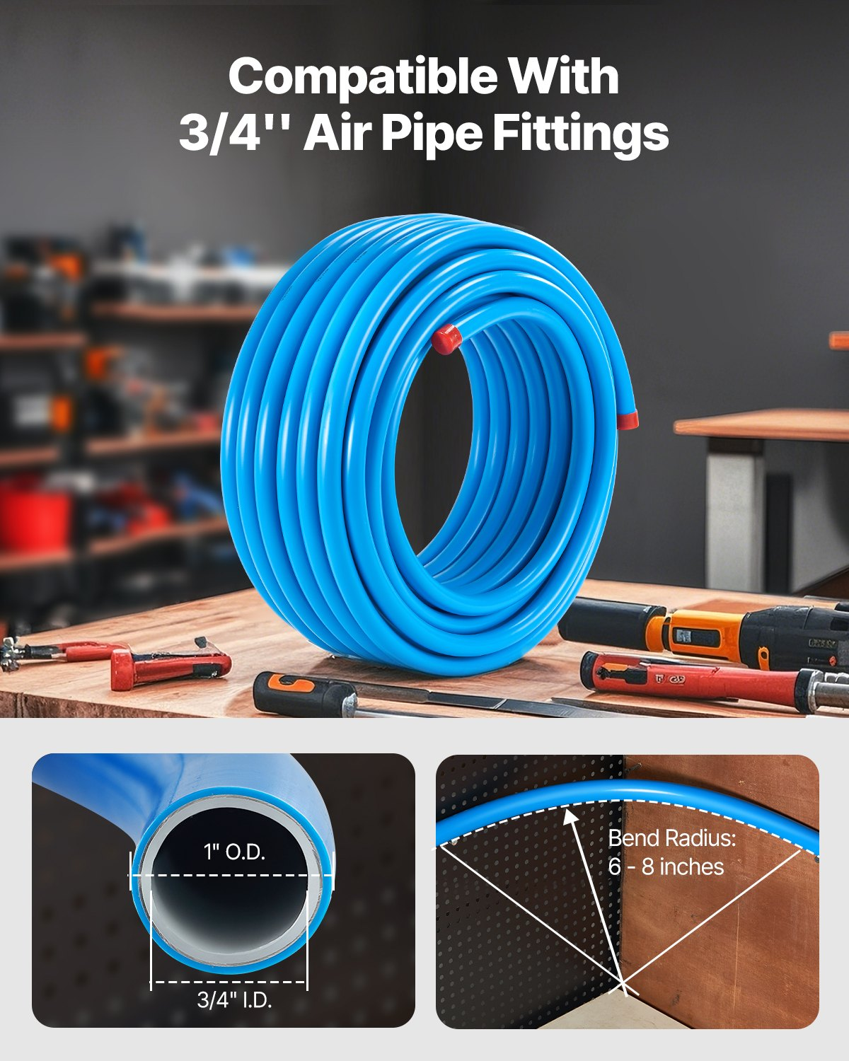 VEVOR Air Compressor Line Kit 3/4'' x 100FT HDPE/Aluminum Air Piping System Blue