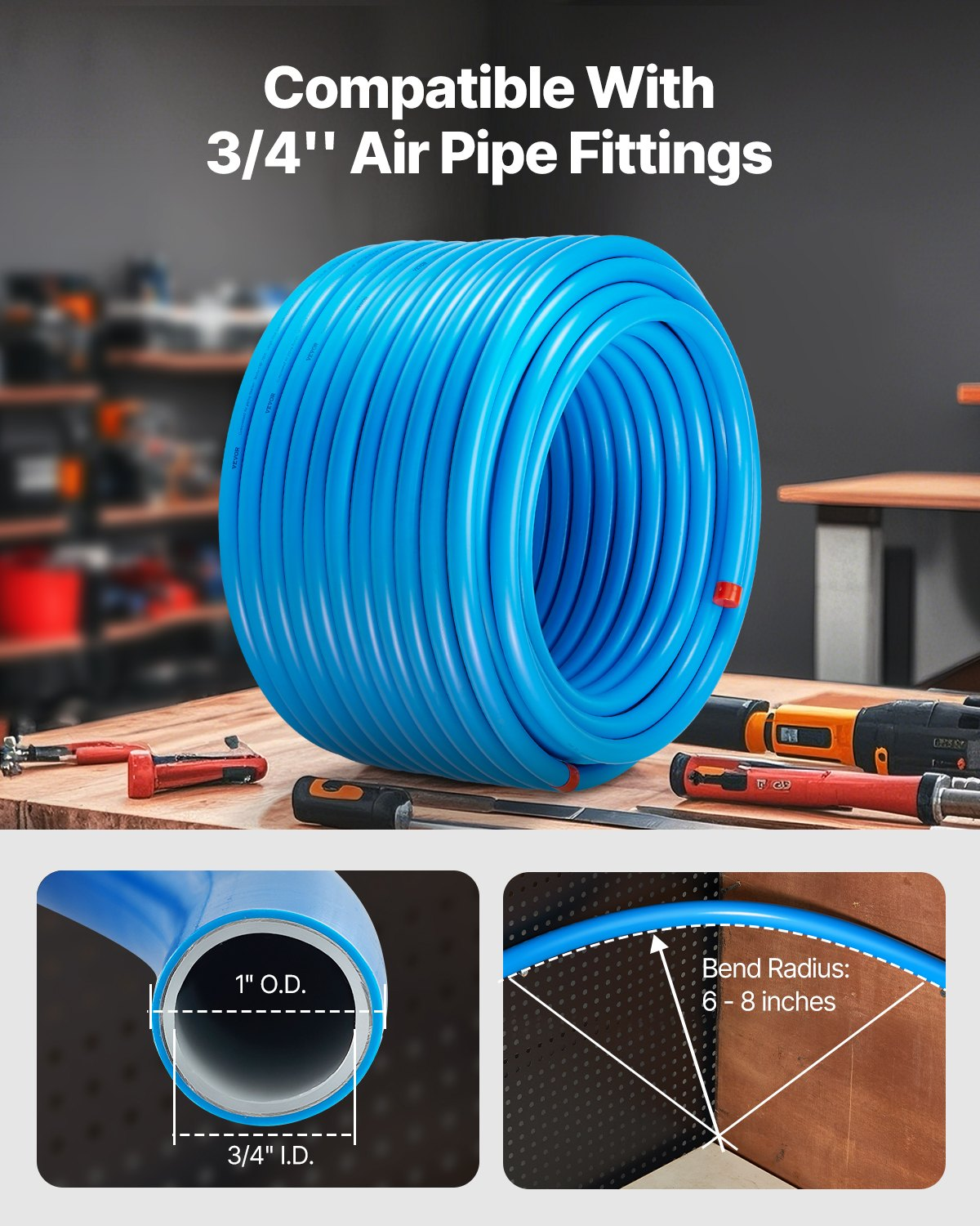 VEVOR Air Compressor Line Kit 3/4'' x 200FT HDPE-Aluminum Air Piping System Blue