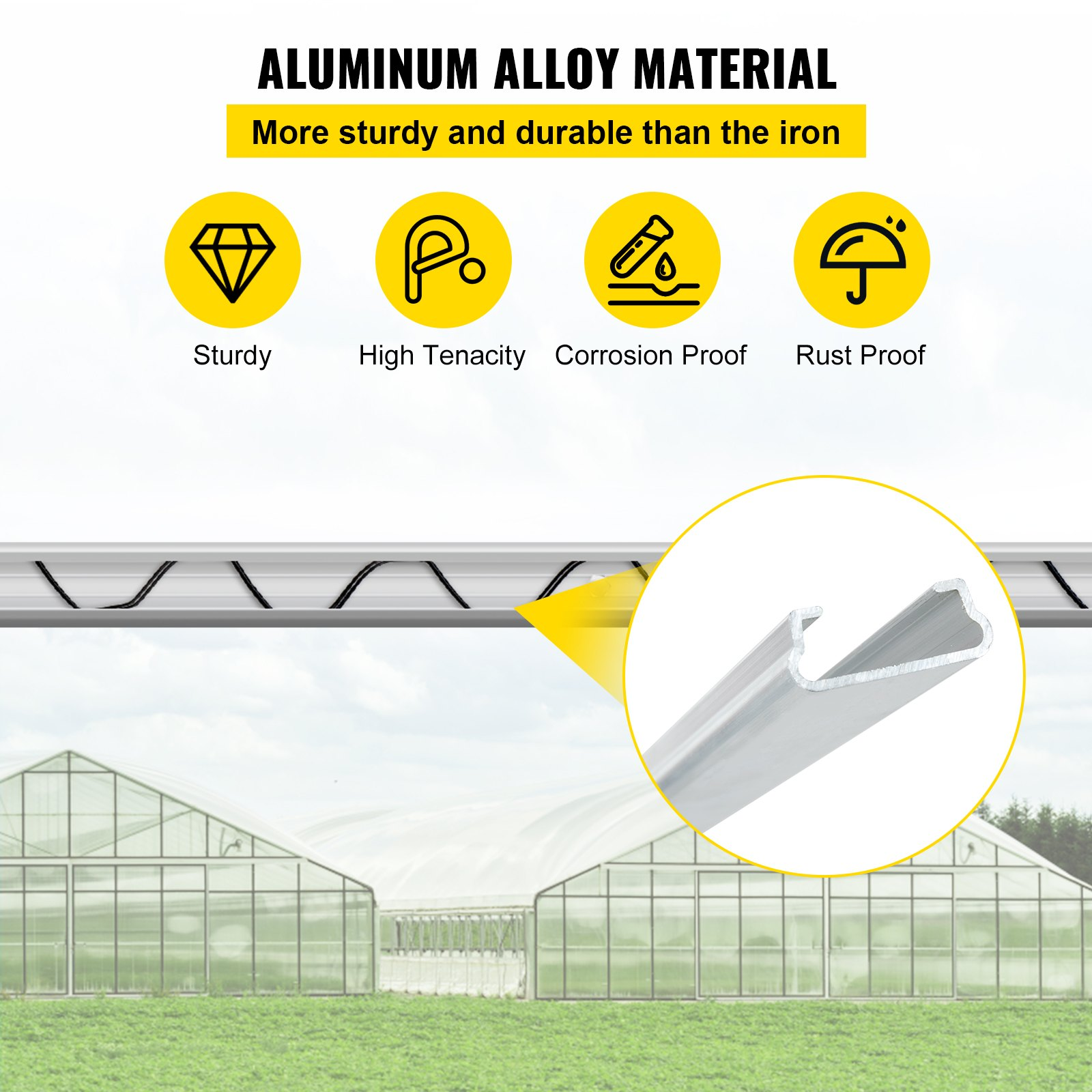 VEVOR Spring Wire and Lock Channel, 6.56ft Spring Lock & U-Channel Bundle for Greenhouse, 50 Packs PE Coated Spring Wire & Aluminum Alloy Channel, Plastic Poly Film or Shade Cloth Attachment with Scre