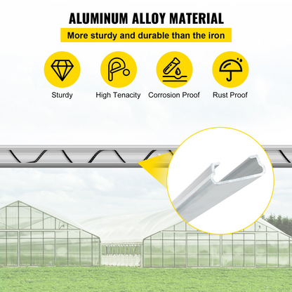 VEVOR Spring Wire and Lock Channel, 6.56ft Spring Lock & U-Channel Bundle for Greenhouse, 50 Packs PE Coated Spring Wire & Aluminum Alloy Channel, Plastic Poly Film or Shade Cloth Attachment with Scre