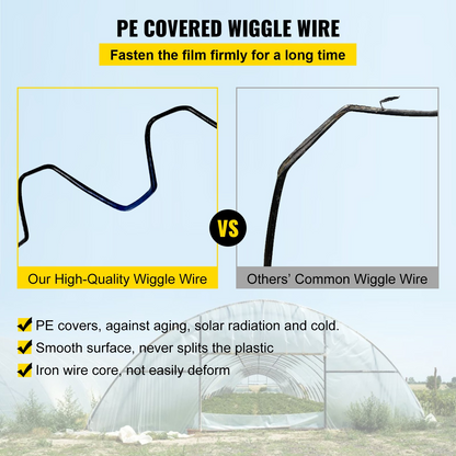 VEVOR Spring Wire and Lock Channel, 6.56ft Spring Lock & U-Channel Bundle for Greenhouse, 50 Packs PE Coated Spring Wire & Aluminum Alloy Channel, Plastic Poly Film or Shade Cloth Attachment with Scre