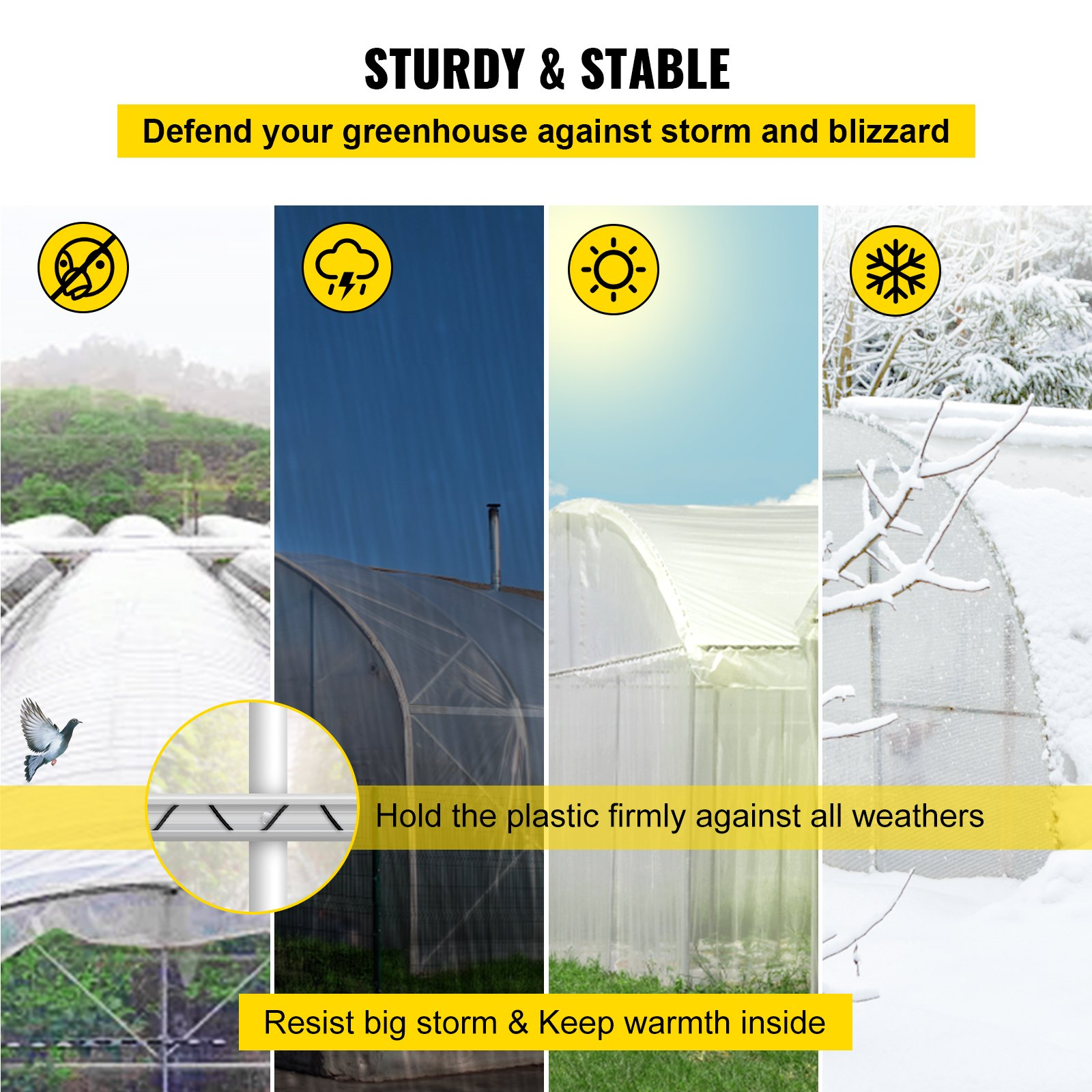 VEVOR Spring Wire and Lock Channel, 6.56ft Spring Lock & U-Channel Bundle for Greenhouse, 50 Packs PE Coated Spring Wire & Aluminum Alloy Channel, Plastic Poly Film or Shade Cloth Attachment with Scre