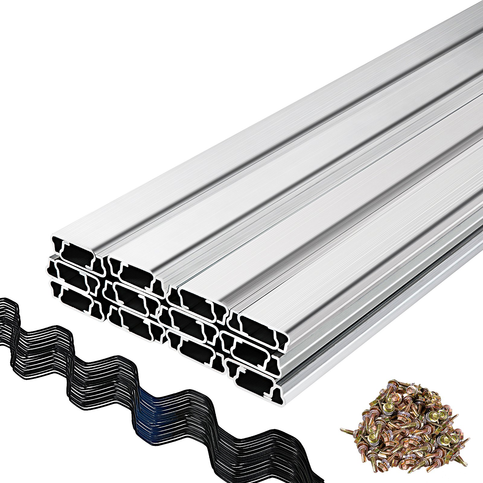 VEVOR Spring Wire and Lock Channel, 6.56ft Spring Lock & U-Channel Bundle for Greenhouse, 50 Packs PE Coated Spring Wire & Aluminum Alloy Channel, Plastic Poly Film or Shade Cloth Attachment with Scre