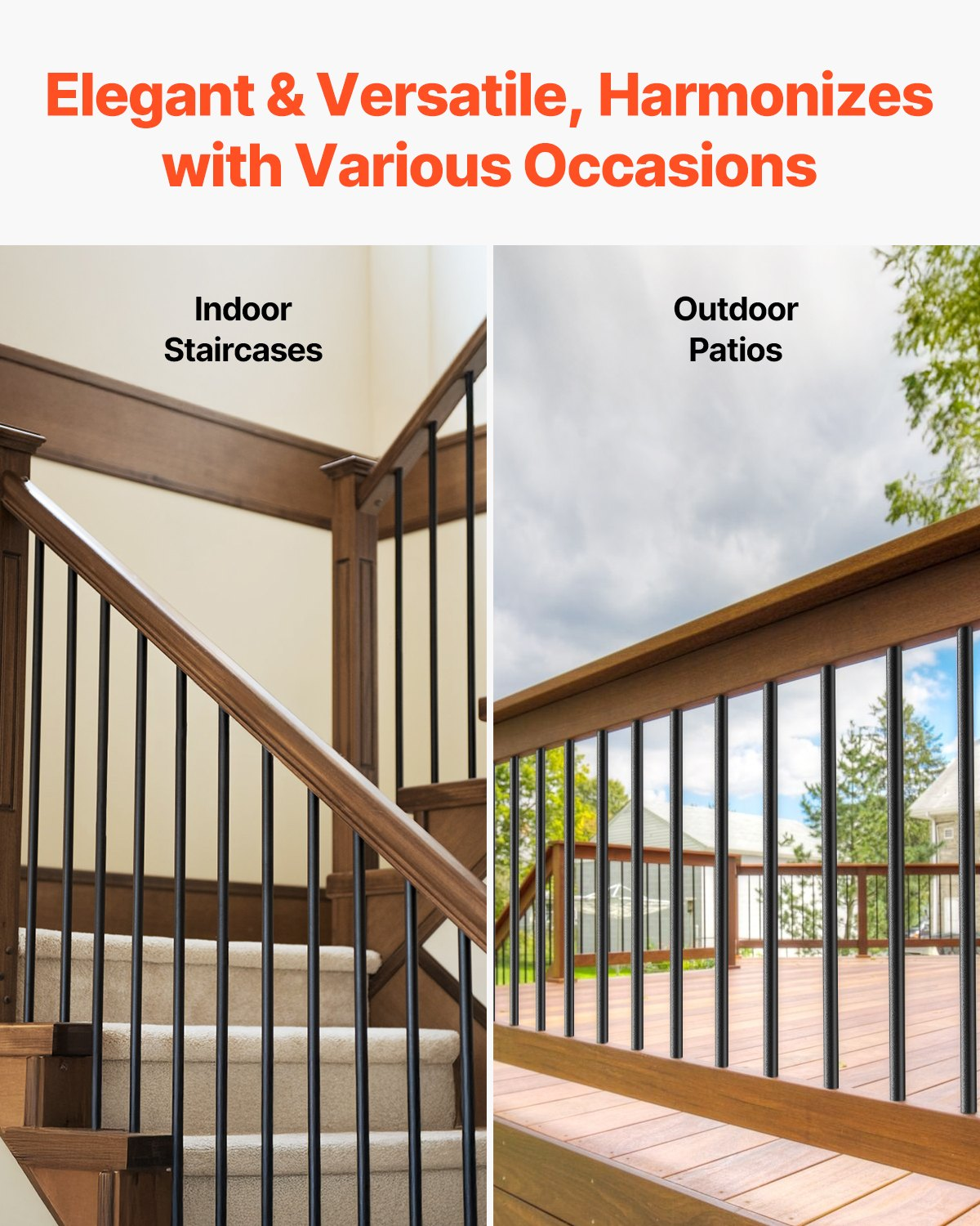 VEVOR Staircase Balusters 51 Pack 26 In Aluminum Spindles with Screws/Rail Caps