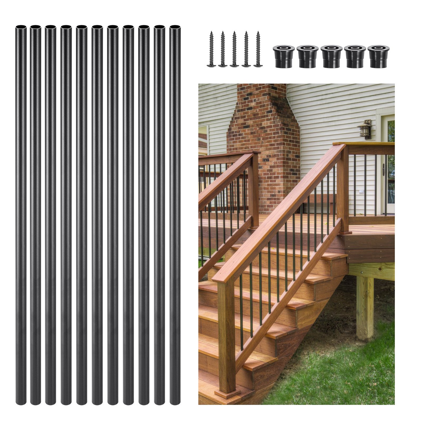 VEVOR Staircase Balusters 51 Pack 26 In Aluminum Spindles with Screws/Rail Caps