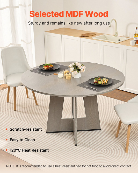 VEVOR 47 in Round Dining Table Wood Kitchen Table for 2-4 Person (Only Table)