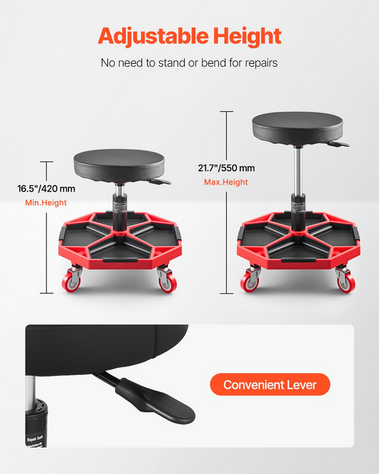 VEVOR Rolling Mechanic Stool Adjustable Garage Seat 300 lbs Load with Wheels