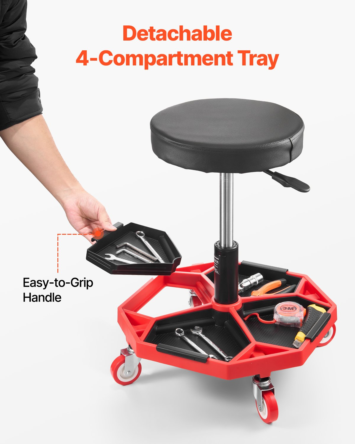 VEVOR Rolling Mechanic Stool Adjustable Garage Seat 300 lbs Load with Wheels