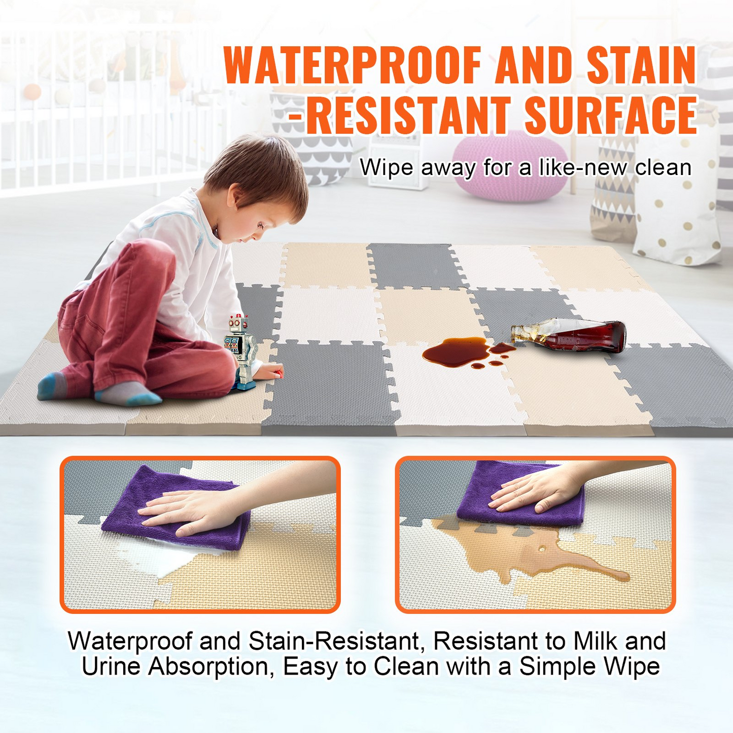 VEVOR Kids Foam Puzzle Floor Playmat 0.4 in 16 Pcs Interlocking EVA Soft Tiles