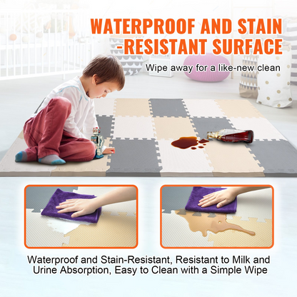 VEVOR Kids Foam Puzzle Floor Playmat 0.4 in 16 Pcs Interlocking EVA Soft Tiles