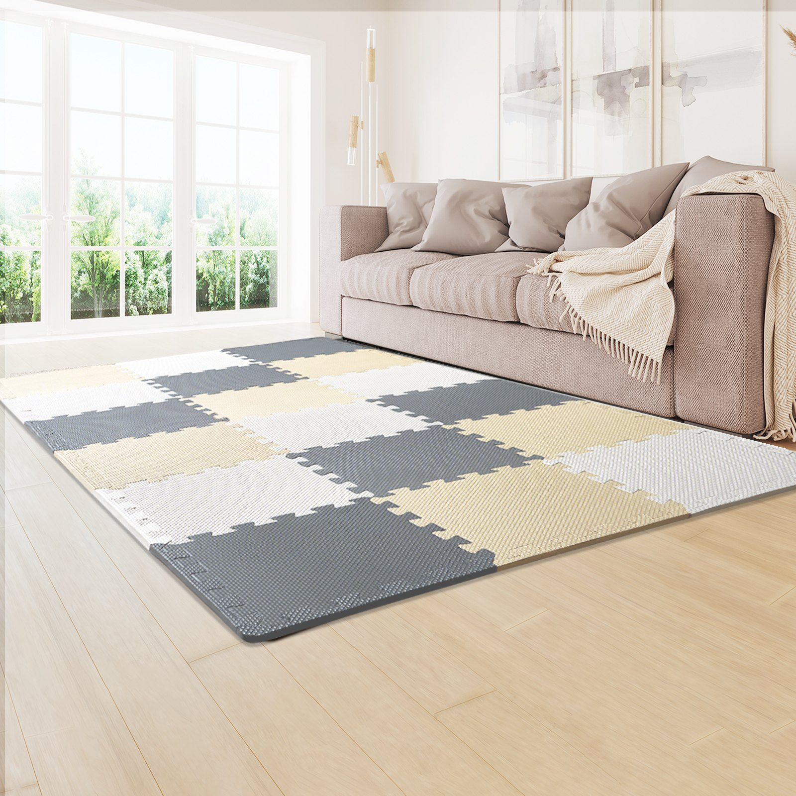 VEVOR Kids Foam Puzzle Floor Playmat 0.4 in 16 Pcs Interlocking EVA Soft Tiles