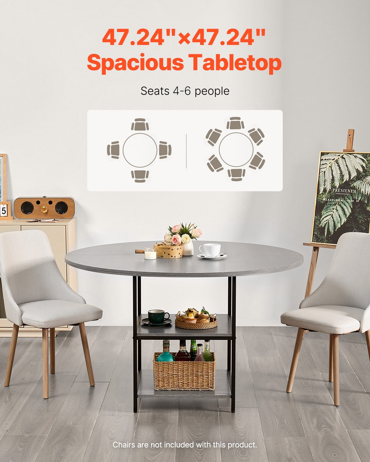 VEVOR 47 in Round Dining Table Wood Kitchen Table for 2-4 Person (Only Table)
