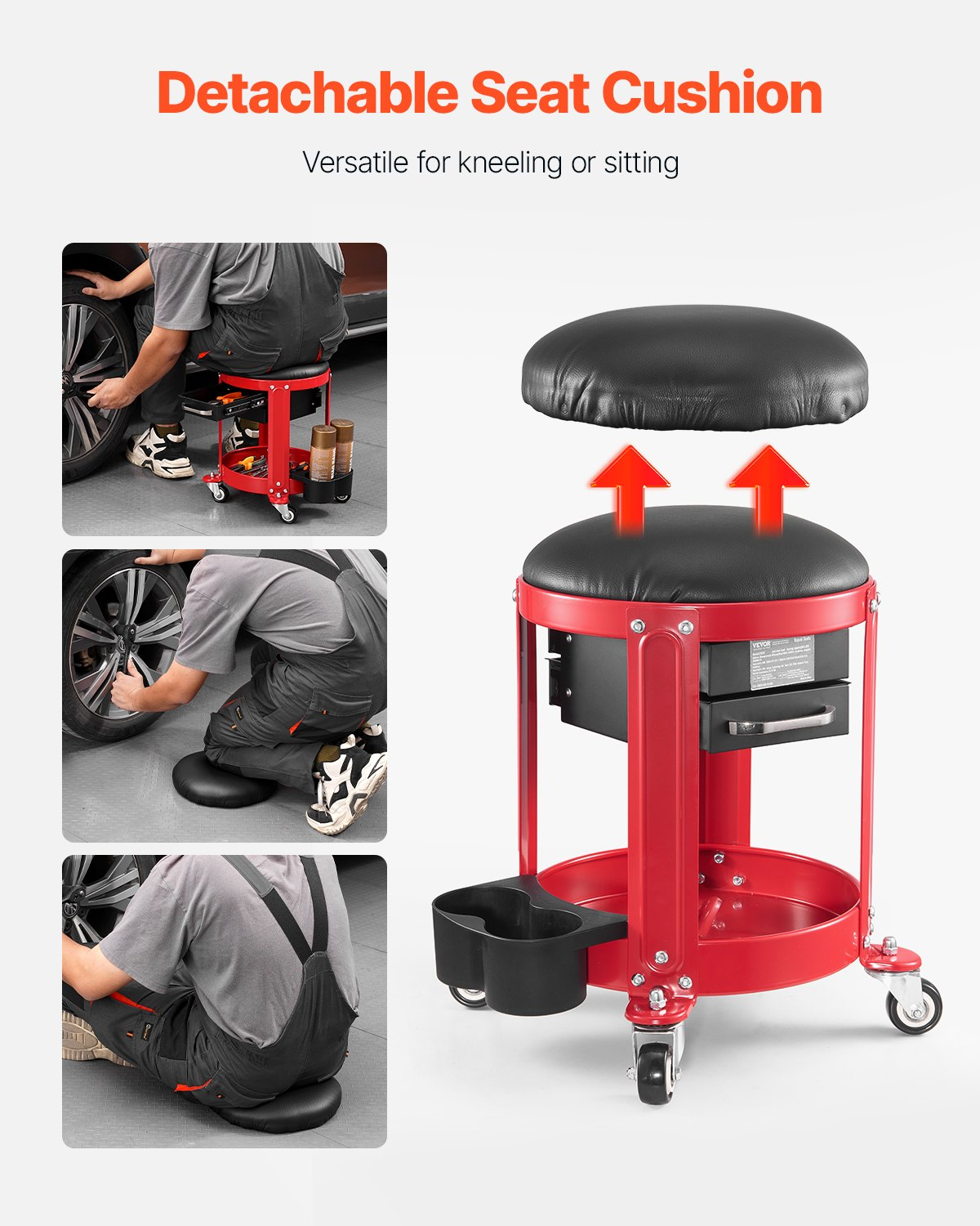 VEVOR Rolling Mechanic Stool Garage Seat 300 lbs Load with Wheels & Storage