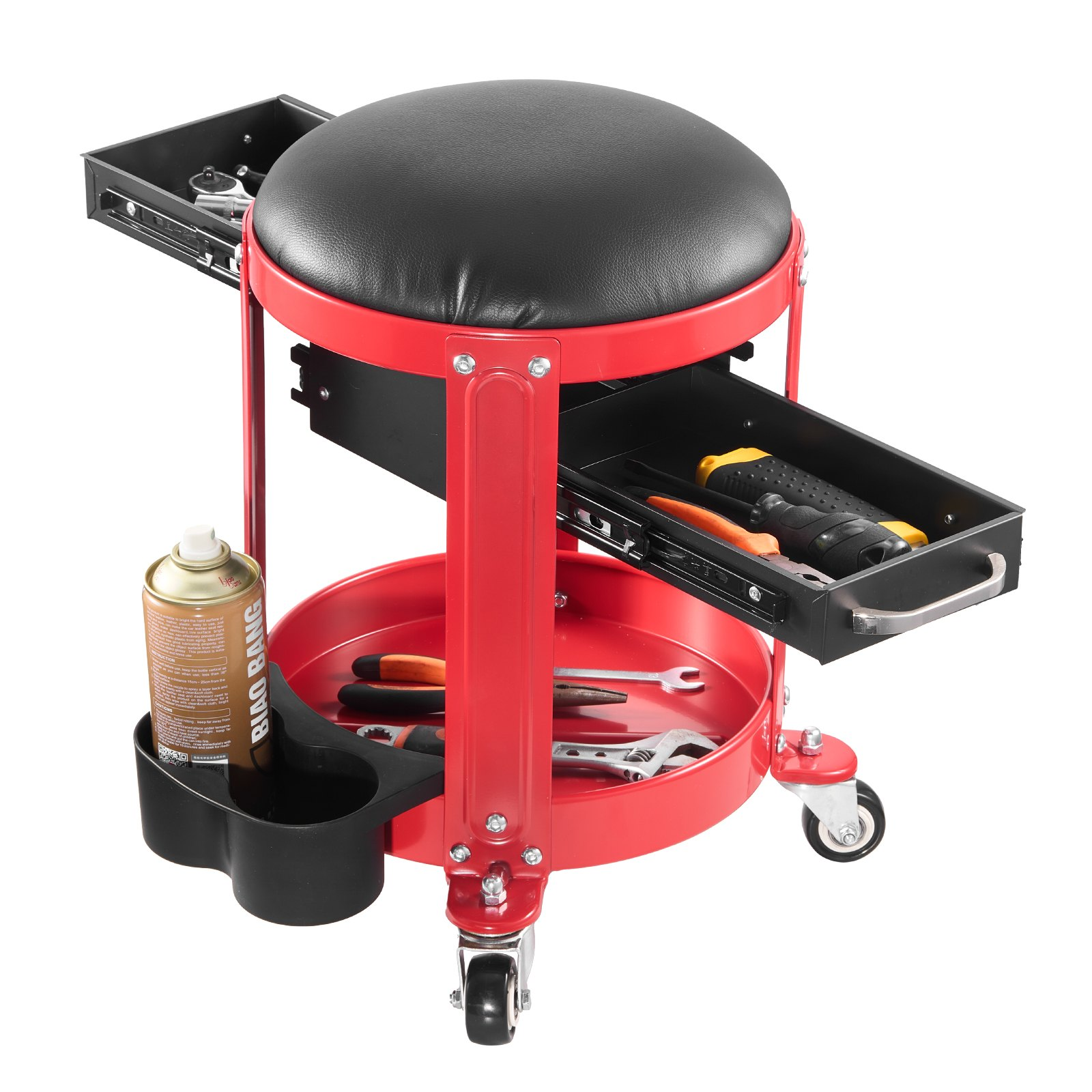 VEVOR Rolling Mechanic Stool Garage Seat 300 lbs Load with Wheels & Storage