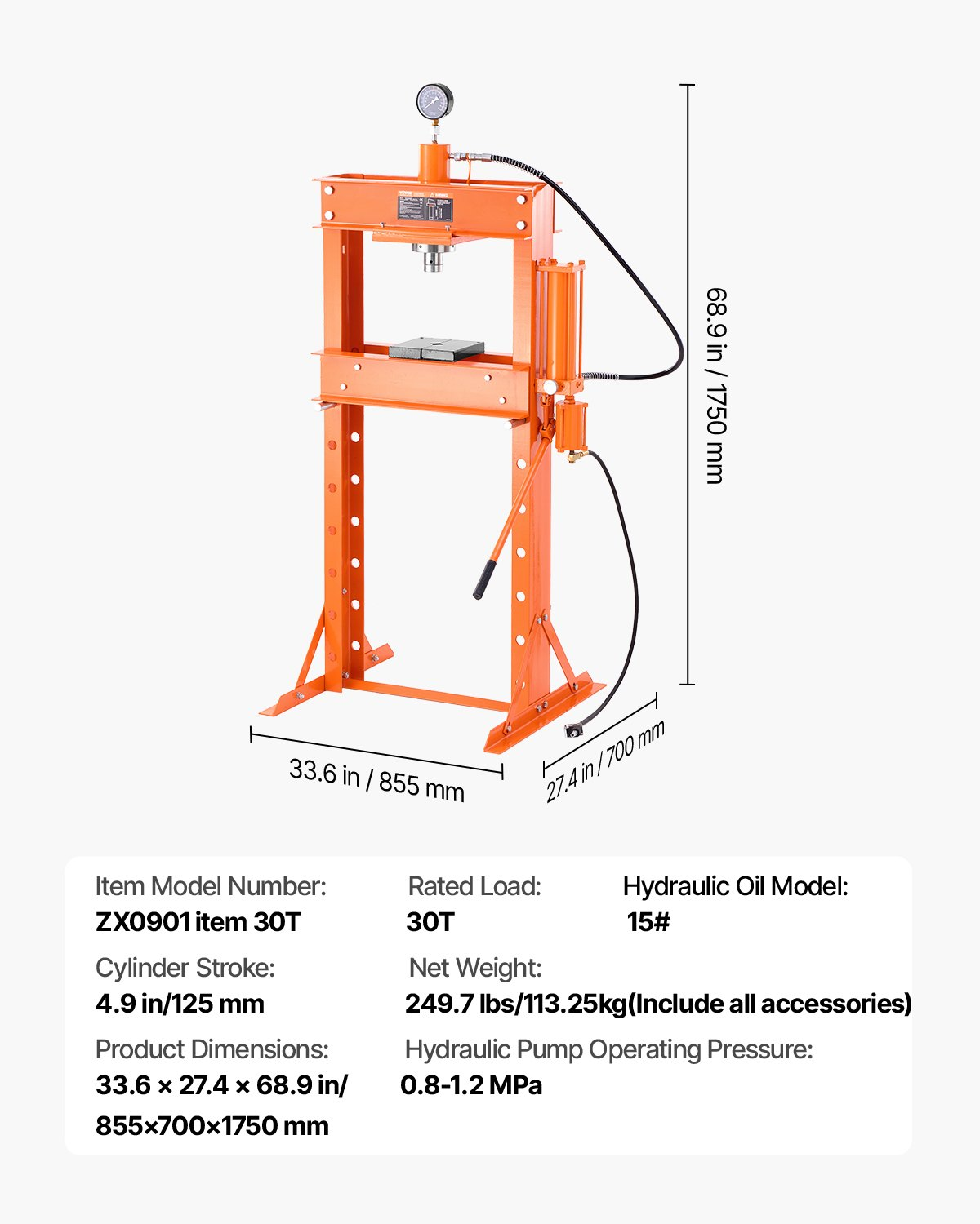 VEVOR 30 T Hydraulic Shop Press Hydraulic Press with Press Plate for Bending