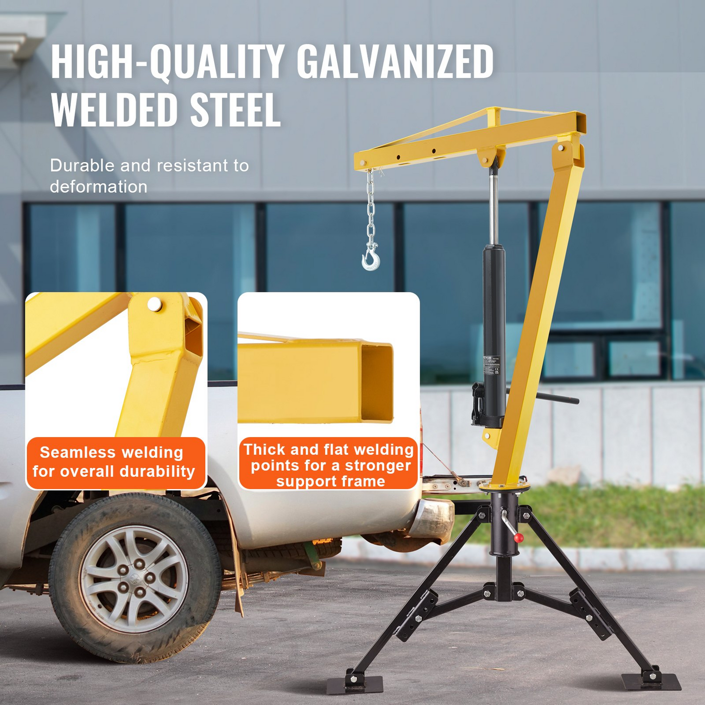 VEVOR Hydraulic Pickup Truck Crane, 453.6 kg Capacity, 360° Swivel, Hitch Mounted Crane with Three Boom Capacities of 226.8 kg, 340.2 kg & 453.6 kg, for Lifting Goods in Construction, Forestry, Factory
