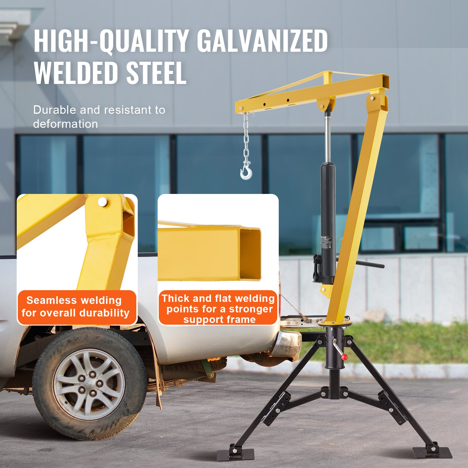VEVOR Hydraulic Pickup Truck Crane, 453.6 kg Capacity, 360° Swivel, Hitch Mounted Crane with Three Boom Capacities of 226.8 kg, 340.2 kg & 453.6 kg, for Lifting Goods in Construction, Forestry, Factory