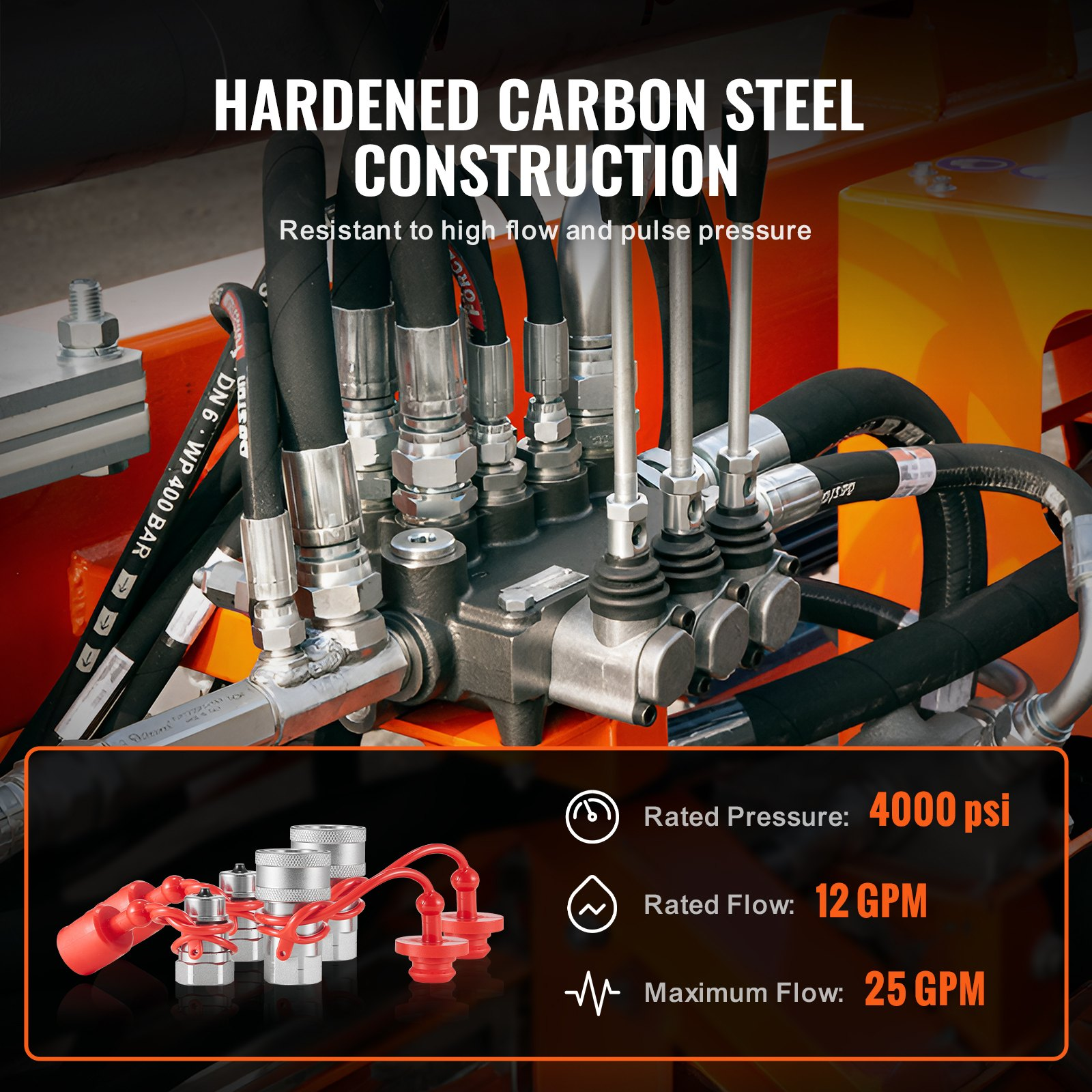 VEVOR 1/2" (1.3 cm) Tapered Hydraulic Couplers 1/2" (1.3 cm) NPT Skid Steer Couplers 4 Dust Caps