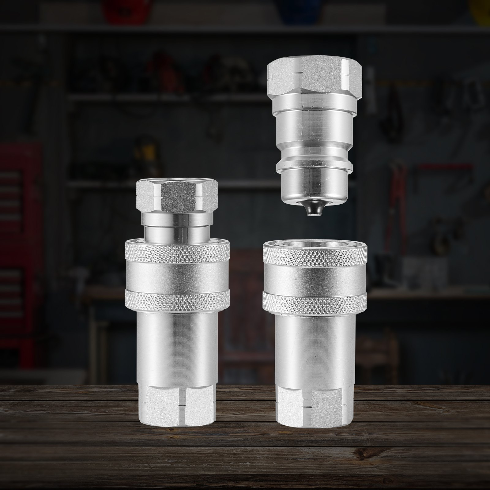 VEVOR 1/2" (1.3 cm) Tapered Hydraulic Couplers 1/2" (1.3 cm) NPT Skid Steer Couplers 4 Dust Caps