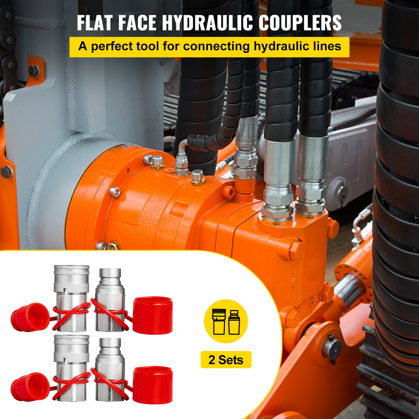 2 Set Hydraulic Quick Connect Couplers 1/2" SAE Flat Face For Skid Steer Bobcat