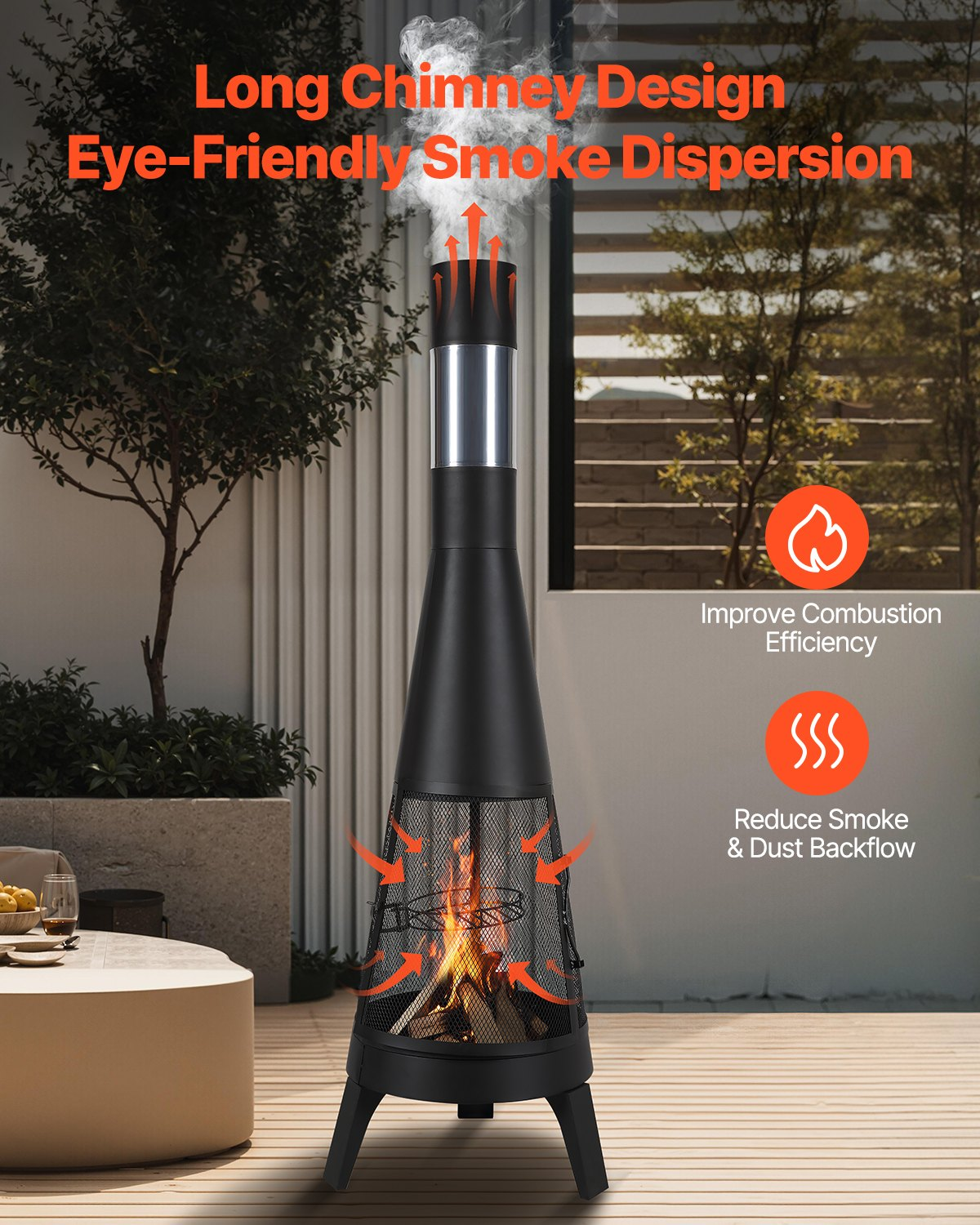 VEVOR 20 In Chiminea Outdoor Wood Burning Firepit with Grill Mesh & Chimney Coat